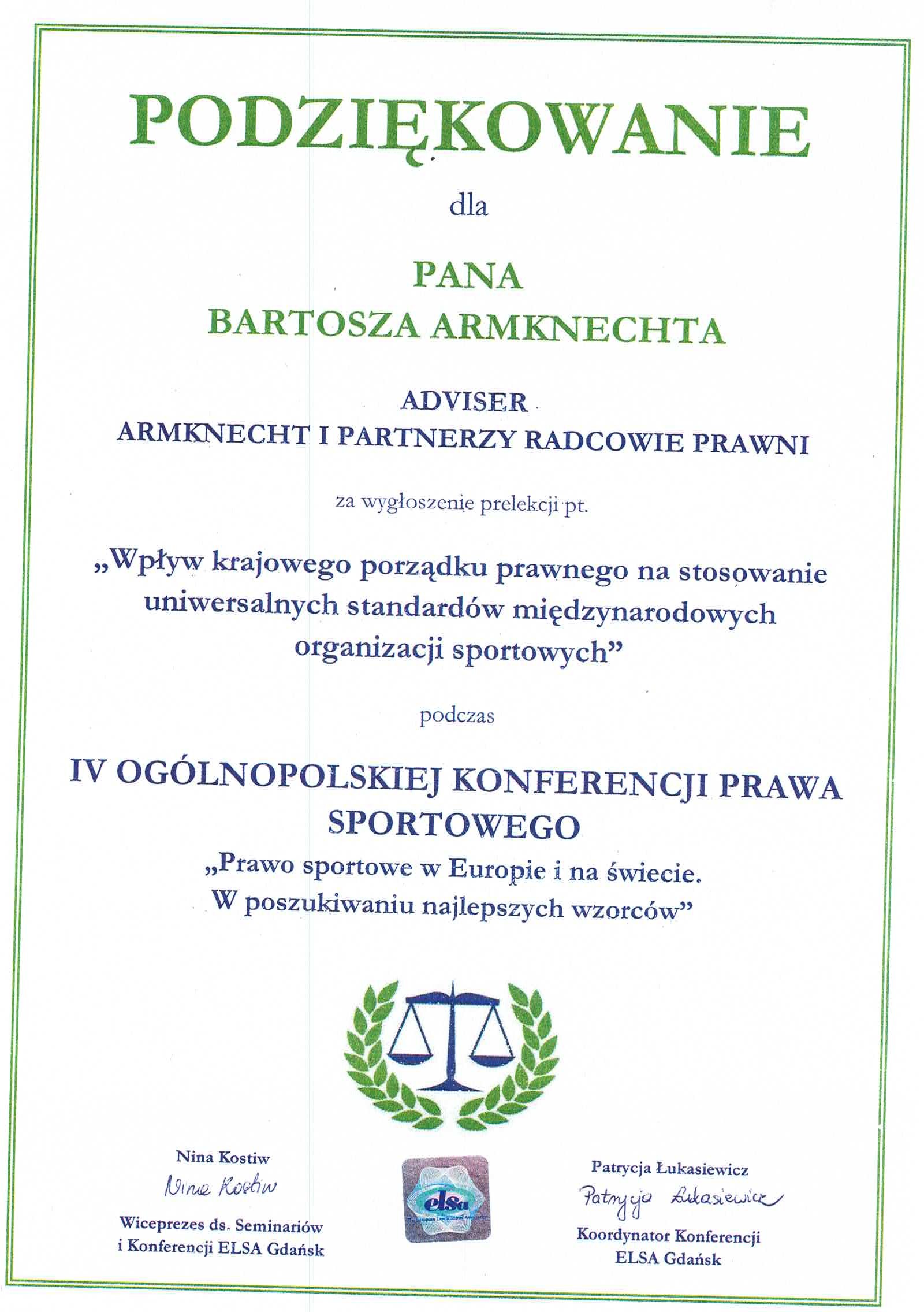 Kancelaria Prawna ADVISER Armknecht & Partners attorneys-at-law | Prawo sportowe / Sports law 